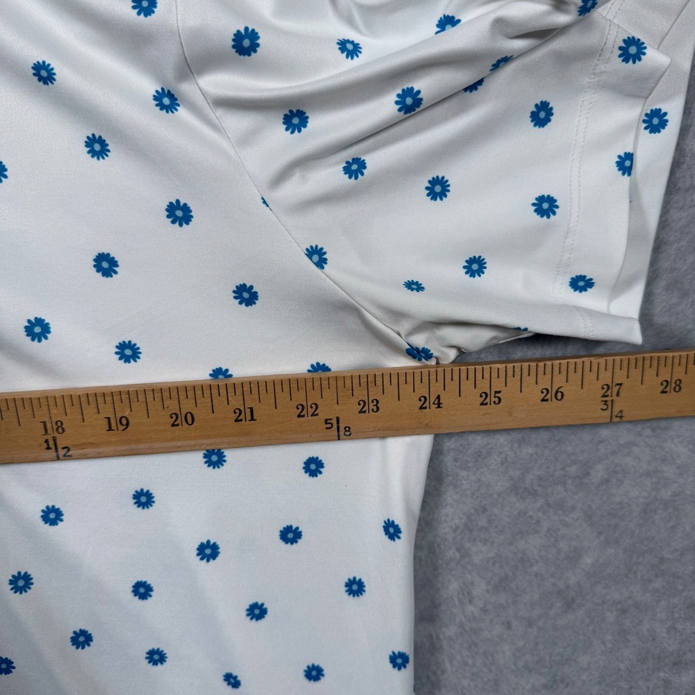 Redvanly Mens XL Golf Polo Shirt White Blue Floral Daisy Print Performance Short - Picture 5 of 11